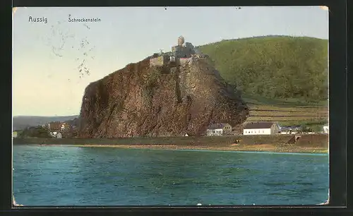 AK Aussig / Usti, Blick zur Burgruine Schreckenstein