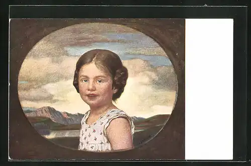 Künstler-AK G. Hirth`s Verlag, Serie: Münchenerkindl, Portrait eines kleinen Mädchen mit Flechtzöpfen im Kleid