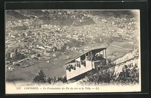 AK Lourdes, Le Funiculaire du Pic Jer et la Ville