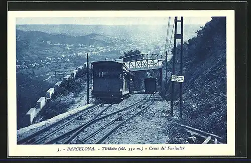 AK Barcelona, Tibidabo, Cruce del Funicular, Bergbahn