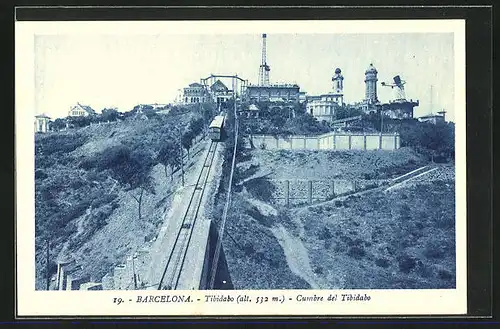 AK Barcelona, Tibidabo, Cumbre del Tibidabo, Bergbahn