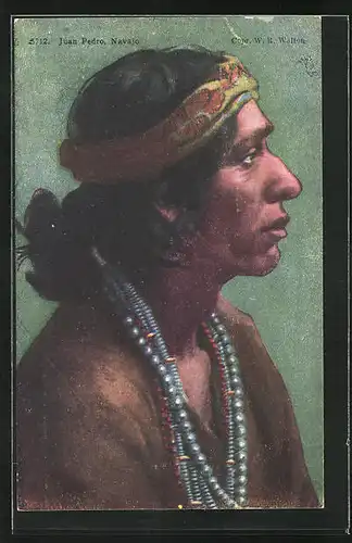 Künstler-AK Juan Pedro, Navajo, Profilbild eines Indianers