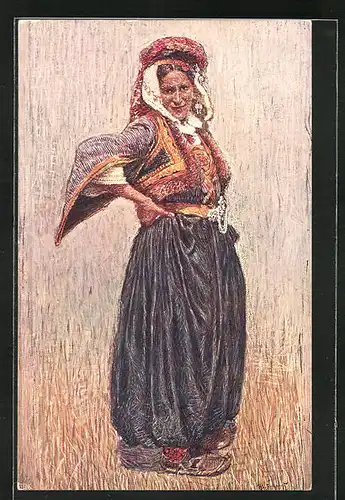 Künstler-AK Bosnien und Herzegowina, hübsche Frau im Trachtenkleid
