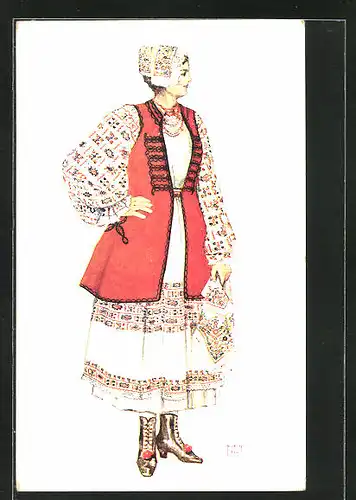 Künstler-AK Hrvatske Narodne Nosnje, Frau in kroatischer Nationaltracht