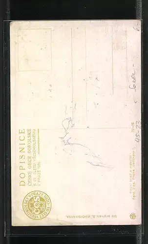 Künstler-AK Praze, VII. Slet Vsesokolský 1920, Frau reitet auf einem Pferd