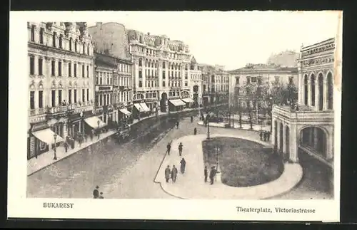 AK Bukarest, Blick zum Theaterplatz und Victoriastrasse