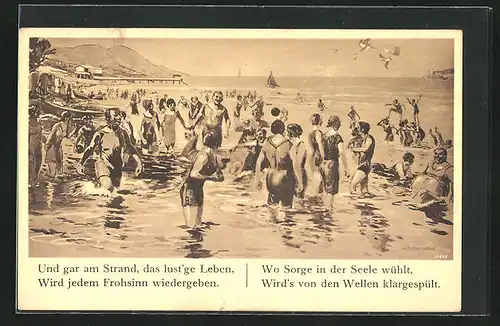 AK Badegäste geniessen die Wellen am Strand