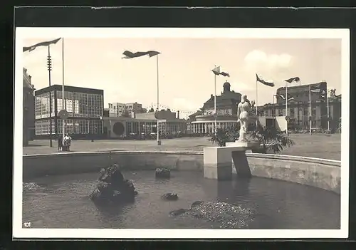 AK Mlada Boleslav, Ausstellung 1927, Brunnen auf dem Ausstellungsgelände