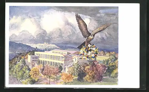 Künstler-AK Prag / Praha, Nová Sokolovna Vinohradska