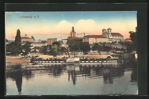 AK Leitmeritz / Litomerice, Fähre Schandau mit Stadtblick