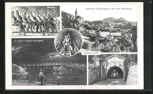 AK Hallein, Salzbergwerk auf dem Dürnberg, Rolle, Salzsee im Bergwerk, Ausfahrt