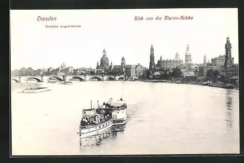 AK Dresden, Blick von der Marien-Brücke zur Friedrich August-Brücke