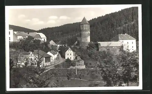 AK Rataje nad Sázavou, Ortsansicht aus der Vogelschau