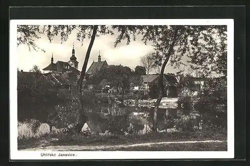 AK Uhlírské Janovice, Teilansicht mit Blick zur Kirche