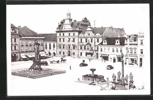 AK Kolin, Marktplatz mit Denkmal