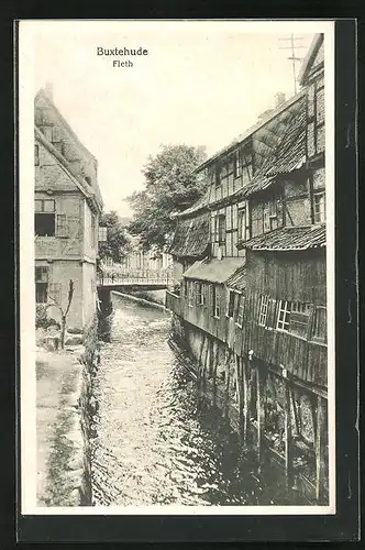 AK Buxtehude, Fleth, alte Häuser am Kanal