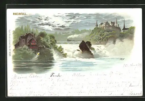 Lithographie Laufen-Uhwiesen, das Schloss am Rheinfall