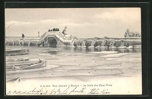 AK Geneve, La Jetee des Eaux-Vives, Bise glaciale, Naturwunder