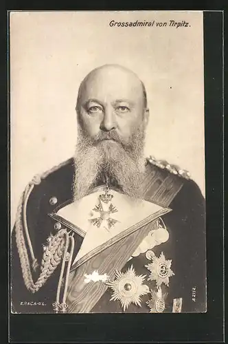 AK Grossadmiral von Tirpitz, Portrait mit seinen Orden an der Uniform