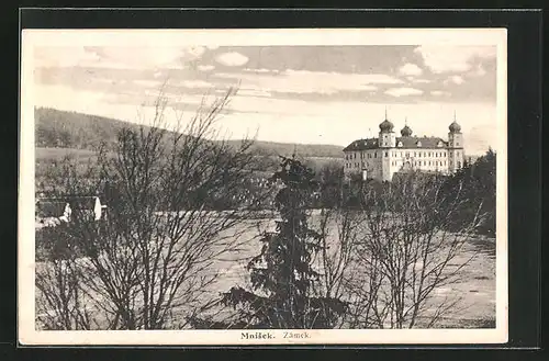 AK Mnisek, Blick vom Ufer auf das Schloss