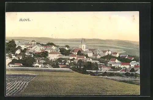 AK Jilove, Generalansicht der Ortschaft, Blick zur Kirche