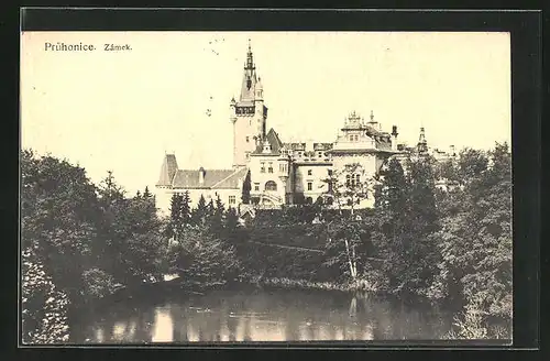 AK Pruhonice, das Schloss vom Ufer aus gesehen