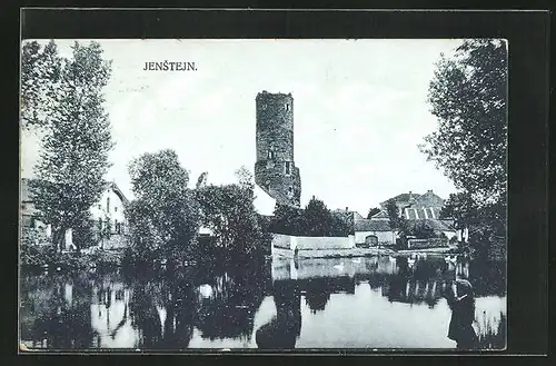 AK Jenstejn, Blick vom Ufer zur Ruine