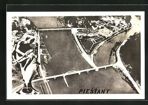 AK Piestany, kupelny ostrov Pohl`ad z lietadla, Fliegeraufnahme