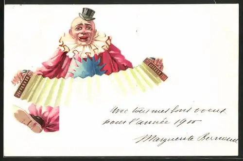 Lithographie Zirkus Clown mit Instrument