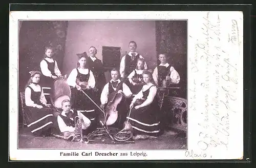 AK Leipzig, Musiker, Gruppenfoto Familie Carl Drescher