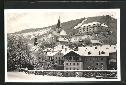 AK Murau, Teilansicht mit Kirche im Winterglanz