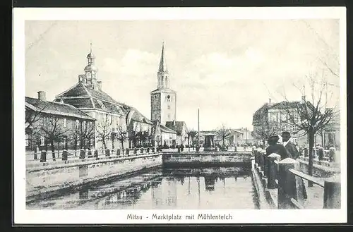 AK Mitau, Marktplatz mit Mühlenteich