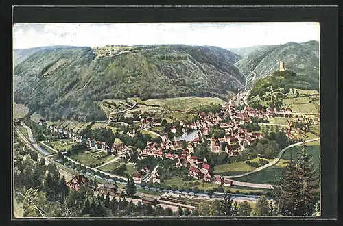 AK Bad Liebenzell / Schwarzwald, Panoramablick aus der Vogelschau
