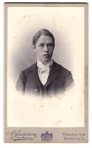 Fotografie A. Breuning, Hanau a. M., Bleichstrasse 12, Portrait junger Herr im Anzug mit Fliege