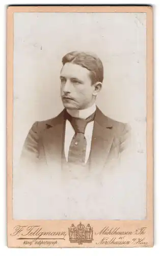Fotografie F. Tellgmann, Mühlhausen i /Th., Portrait junger Herr im Anzug mit Krawatte