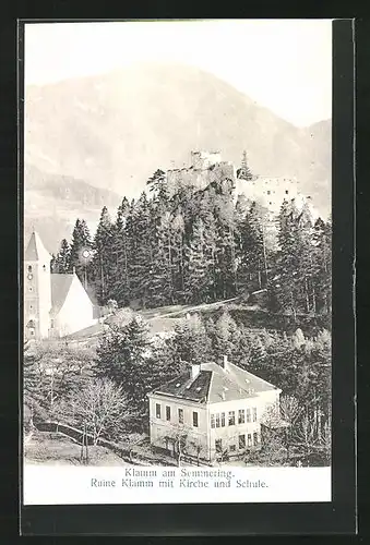 AK Breitenstein, Klamm am Semmering, Ruine Klamm mit Kirche und Schule