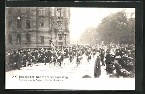 AK Hamburg, Radfahrer beim Festzug zum XX. Deutscher Radfahrer-Bundestag 1903