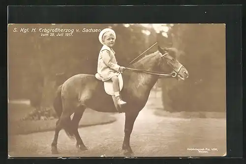 AK S. Kgl. H. Erbgrossherzog von Sachsen-Weimar-Eisenach zu Pferde, 1917