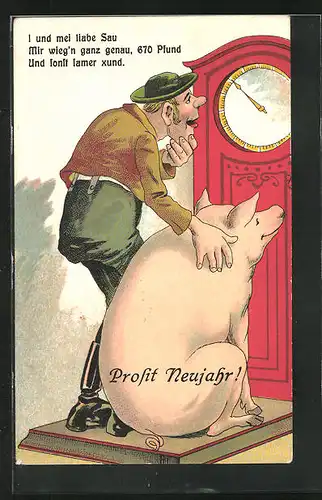 AK Bauer mit seinem Schwein auf der Waage