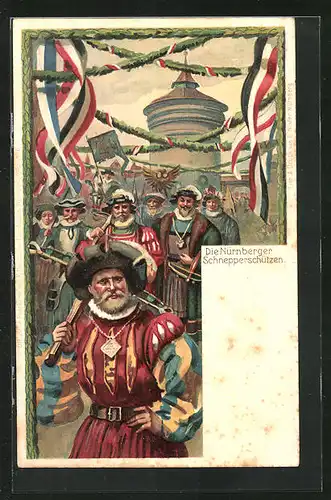 Lithographie Die Nürnberger Schnepperschützen