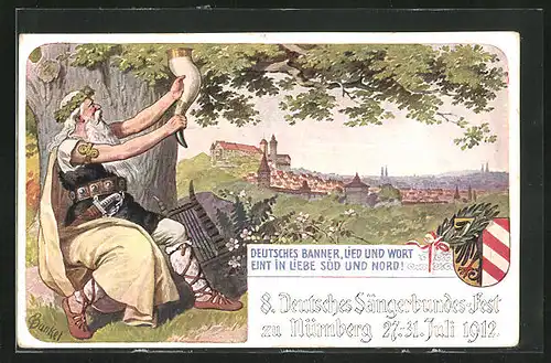 Lithographie Nürnberg, VIII. Deutsches Sängerbundfest 1912, Ganzsache Bayern