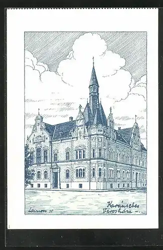 Künstler-AK Karánsebes, Városháza, Rathaus