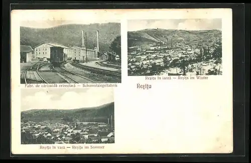 AK Resita, Schamotziegelfabrik, Ortsansicht im Sommer & Winter