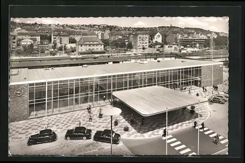 AK Pforzheim, Bahnhof aus der Vogelschau