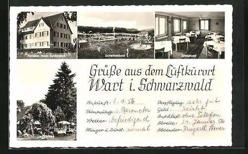 AK Wart /Schwarzwald, Pension Haus Schönblick, Schwimmbad