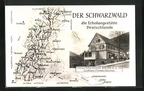 AK Hirsau /Schwarzwald, Gasthaus-Pension Bärental, Landkarte mit Feldberg