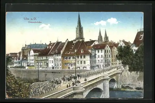 AK Ulm a. D., Donaubrücke mit Münster