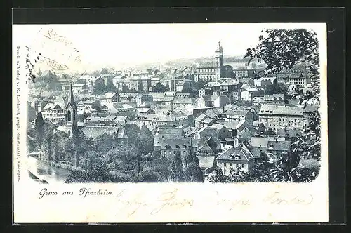 AK Pforzheim, Panorama mit Kirchen