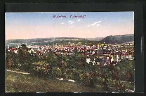 AK Pforzheim, Totalansicht mit Fernblick