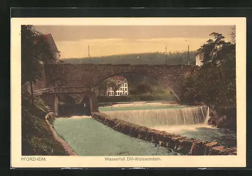 AK Pforzheim-Dill-Weissenstein, Wasserfall mit Brücke